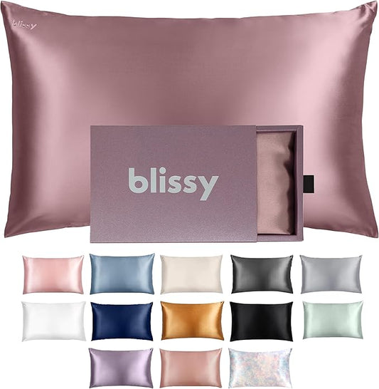 Blissy Silk Pillowcase - 100% Pure Mulberry Silk - 22 Momme 6A High-Grade Fibers - Silk Pillow Cover for Hair & Skin - Regular, Queen & King (Plum, Queen)