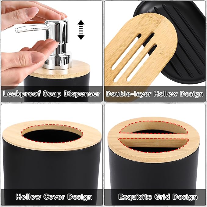 SLDIYWOW Black Bathroom Accessories Set, Bathroom Sets with Shower Curtain and Rugs for Home Decor/Housewarming