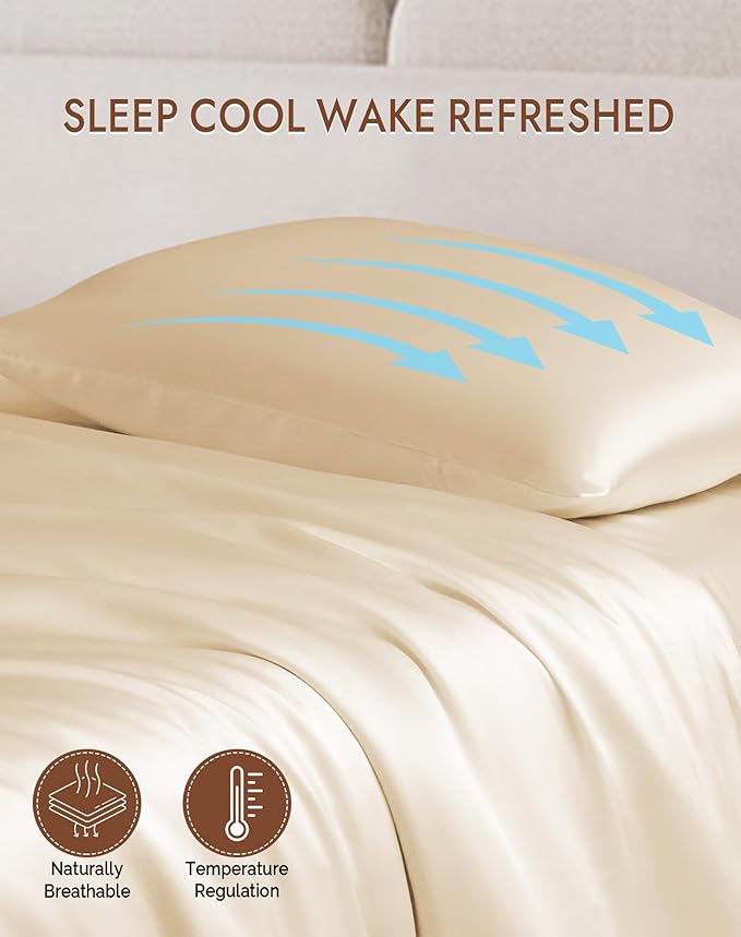 SilkSilky 100% Mulberry Silk Pillowcase - Pure 22 Momme High-Grade 6A Fibers for Hair & Skin, Envelope Closure, Natural, Organic, Breathable & Cooling Pillow Case (Queen, Beige)