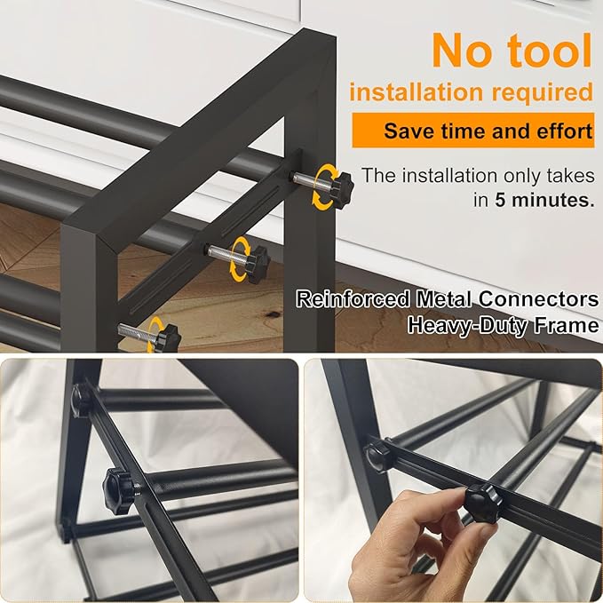 Detsuk 3-Tier Expandable Shoe Rack – Adjustable Heavy-Duty Metal Shoe Organizer Shelf for Closet, Entryway, Mudroom & Garage – Durable Freestanding Storage, Black