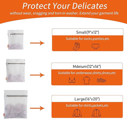 Polecasa 3Pcs Mesh Laundry Bags with Sturdy Zipper, Even Mesh Holes, Variety Sizes for all Your Delicates, Lingerie, Bras, Baby Clothes -Travel Essentials (1 Large, 1 Medium, 1 Small)