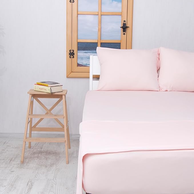 100% Cotton Flat Top Sheet Only - T-Shirt Fabric Jersey Knit - Extra Soft - Wrinkle Free - Machine Washable - Easy Fit - Breathable - Comfy (Pink, King/Cal. King)