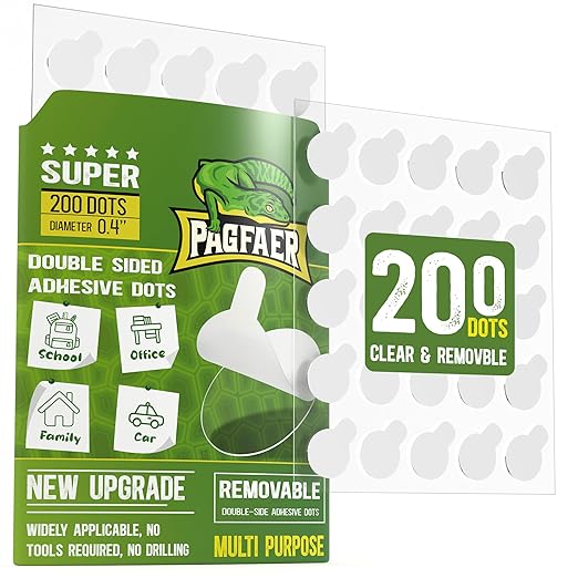 PAGFAER Sticky Dots, 200PCS Glue Points Dots Double Sided for Smooth Wall, Posters, Balloons - 0.4" Removable Clear Sticky Dots, No Residue Museum Putty for Home & Party & Crafts Use