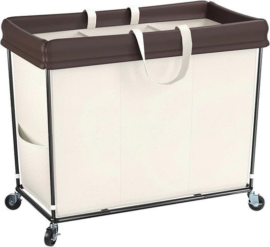 Mefirt 320L Laundry Hamper with Wheels, 3 Section Large Rolling Laundry Basket Bag with Wheels, Clothes Hamper Cart for Laundry, Bedroom, Bathroom and Dorm
