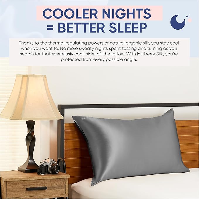 Blissy Silk Pillowcase - 100% Pure Mulberry Silk - 22 Momme 6A High-Grade Fibers - Silk Pillow Cover for Hair & Skin - Regular, Queen & King (Gray, King)