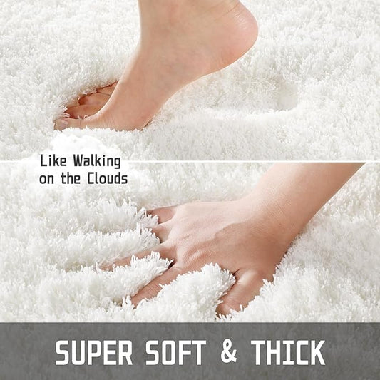 Yimobra Fluffy Plush Bath Rug, Super Shaggy Soft Comfortable Non Slip, Water Absorbent Microfiber Bath Mat, Dries Quickly, Machine Washable Thick Bathroom Rugs for Shower, 70"x 24", Off White