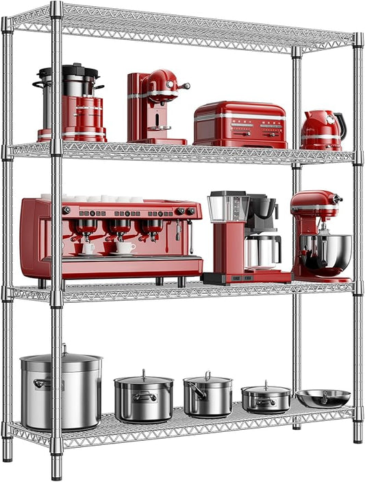 M MZG 1760 LBs 4 Tier Storage Rack Metal Wire Shelving Unit, Storage Standing Shelf Organizer for Laundry Bathroom Kitchen Pantry Garage Utility Room, Chrome 17.7" D x 59.1" W x 70.4" H