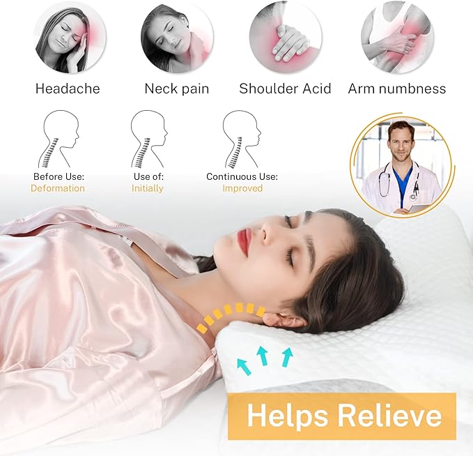 Misiki Cervical Memory Foam Pillow, Orthopedic Pillow Contour Pillow for Neck Pain, Cervical Ergonomic Pillow for Side Sleepers, Back and Stomach Sleep