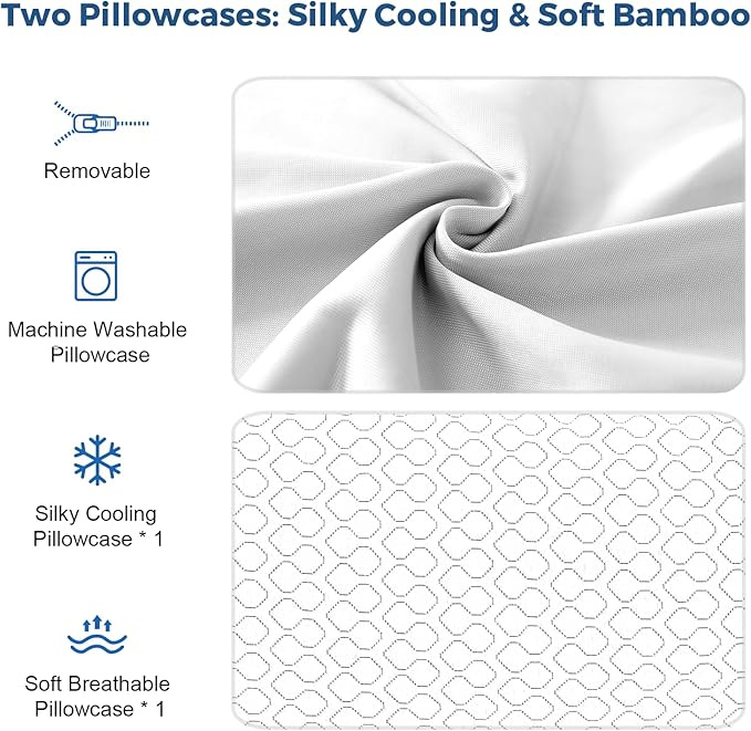 Queen Size Bed Pillow for Sleeping Shredded Memory Foam Adjustable Loft Pillows with Cooling Washable Pillow Case, 20x30 inches