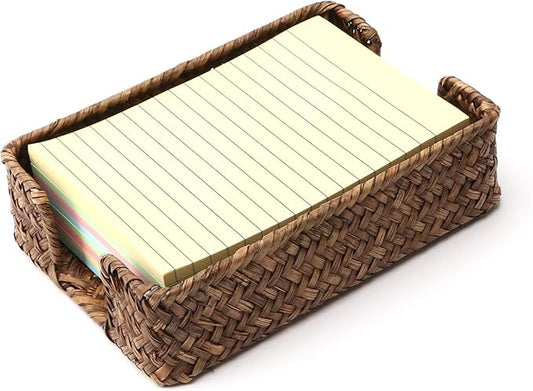 Shonmogar 4 x 6 Inch Sticky Note Holder,Seagrass Post It Note Dispenser,Woven Sticky Note Dispenser,Farmhouse Style Post It Holder for Home Office Desk Decor,Coffee