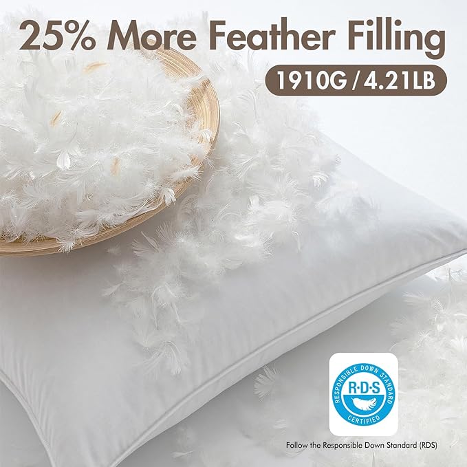 MIULEE 26x26 Euro Pillow Inserts, Pack of 2 Down Feather Premium Throw Pillows with Cotton Fabric for Bed Couch Living Room Sofa
