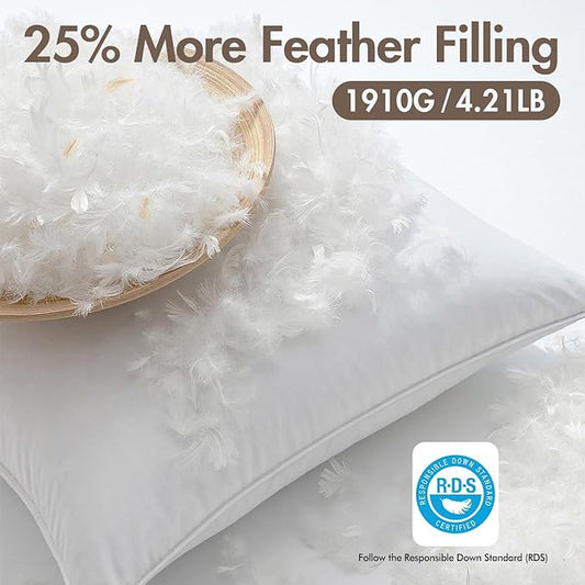 MIULEE 26x26 Euro Pillow Inserts, Pack of 2 Down Feather Premium Throw Pillows with Cotton Fabric for Bed Couch Living Room Sofa