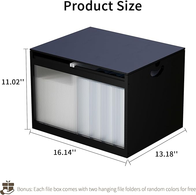LONTAI Bamboo Hanging File Boxes with Lids 2 Pack, File Organizer Box for Letter/Legal File, File Box with Hanging Folders Acrylic Light Easy Assembly File Storage Boxes for Home Office, Black