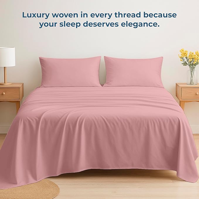 Royale Linens 100% Organic Cotton King Flat Sheet Only - Super Soft - Percale Top Sheets - King Flat Sheet Sold Separately - Breathable, Cool & Crisp White Sheets Only (105" x 102", Pink)