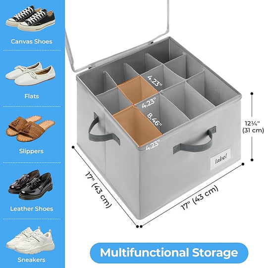 Cupic Cupid 2 Pack Shoe Organizer for Closet, Fits up to 12 Pairs, Shoe Cubby Storage Containers with Clear Cover, Grey