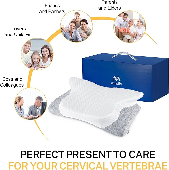 Misiki Cervical Memory Foam Pillow, Orthopedic Pillow Contour Pillow for Neck Pain, Cervical Ergonomic Pillow for Side Sleepers, Back and Stomach Sleep