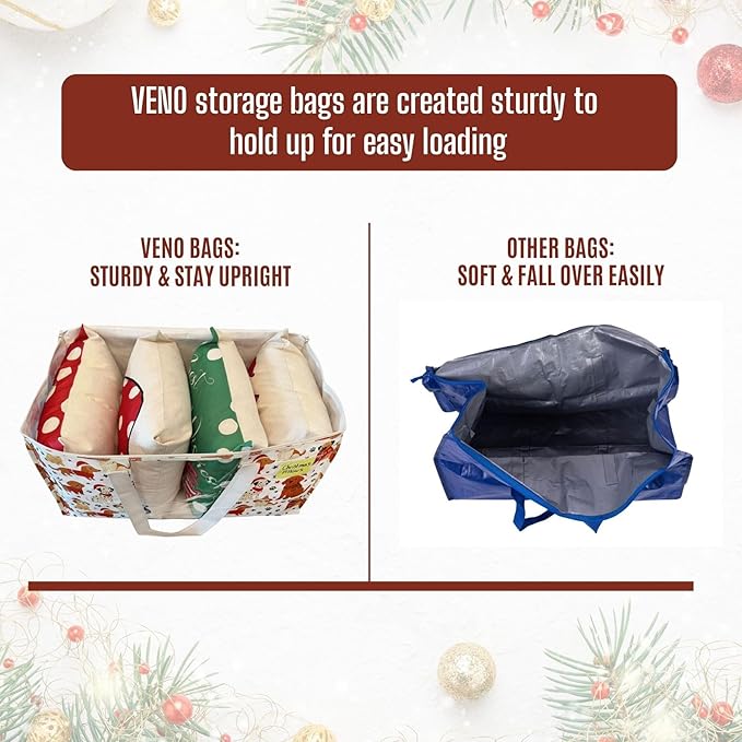 VENO 2 Pack Moving Bags, Large Christmas Storage Bins with lids, Packing Supplies for College, Alternative to Moving Boxes, Foldable, Heavy-Duty Tote, Christmas Pattern (Holiday Pups, 2 Pack)