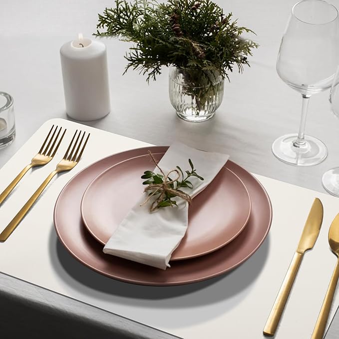 Maxpearl Faux Leather Placemats Set of 6 - Waterproof - Wipe Clean - Heat Resistant - Anti Slip Dining Table Place Mats, Suitable for Indoor & Outdoor Use, 17’’x12’’, Ivory White