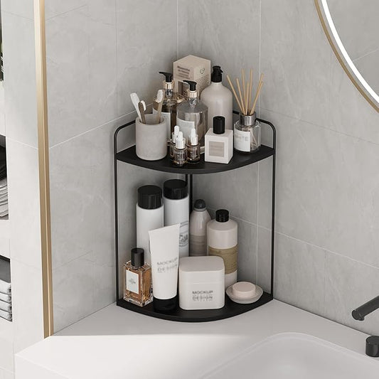Forest Angle Bathroom Counter Organizer,Countertop Organizer,Vanity Organizers,Bathroom Storage,Bathroom Sink Caddy,Counter Shelf,Corner Counter,Corner Shelves(Black)