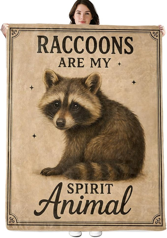 Cute Raccoon Blanket, 60"x50" Flannel Cozy Lightweight Throw Blankets Gifts for Couch Bed Living Room Decor, Soft Blanket for Women Kids