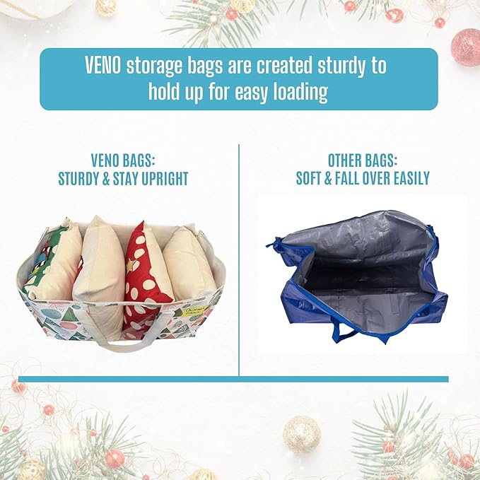 VENO 4 Pack Moving Bags, Large Christmas Storage Bins with lids, Packing Supplies for College, Alternative to Moving Boxes, Foldable, Heavy-Duty Tote, Christmas Pattern (Pastel Forest, 4 Pack)
