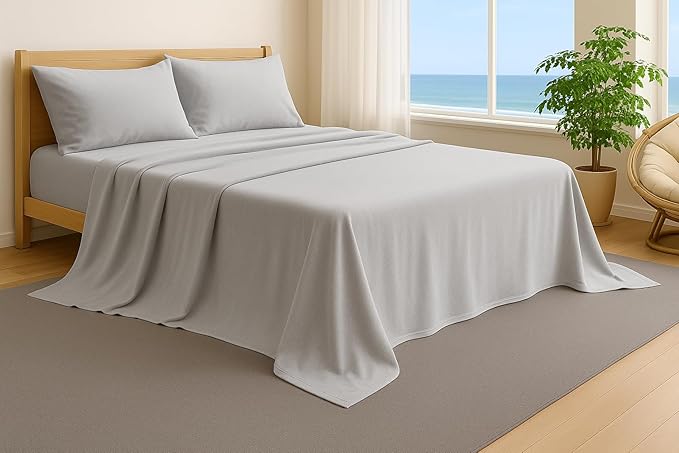 100% Cotton Flat Top Sheet Only - T-Shirt Fabric Jersey Knit - Extra Soft - Wrinkle Free - Machine Washable - Easy Fit - Breathable - Comfy (Gray, Full)