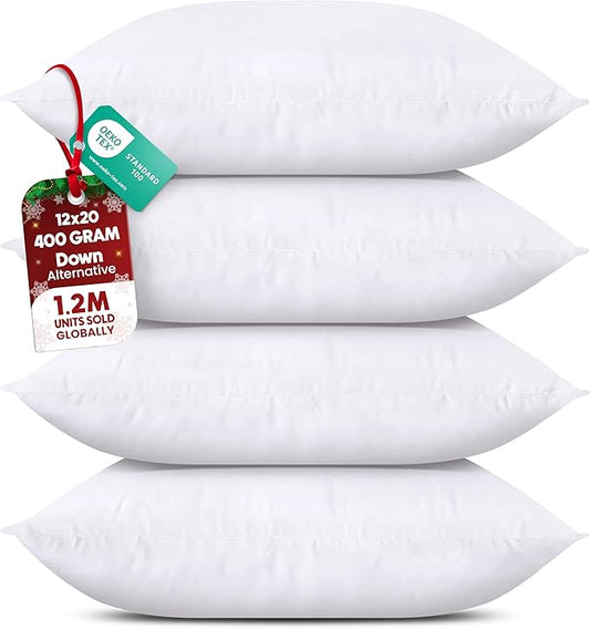 Utopia Bedding Throw Pillows (Set of 4, White) – 12 x 20 Inches Down Alternative Pillows for Bed, Sofa, and Couch - Fluffy Decorative Stuffer Pillow for Indoors & Outdoors