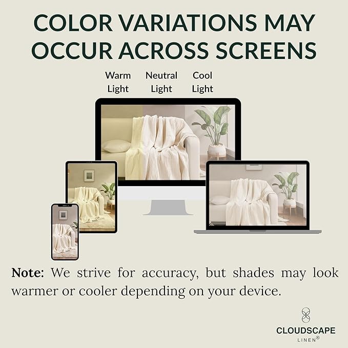 Cloud Scape Linen 8-Layer Muslin Blanket Queen Size - 100% Cotton, Soft and Breathable, Oversized Winter Blanket, Fits up to Full Size Bed, 92x92, Ivory