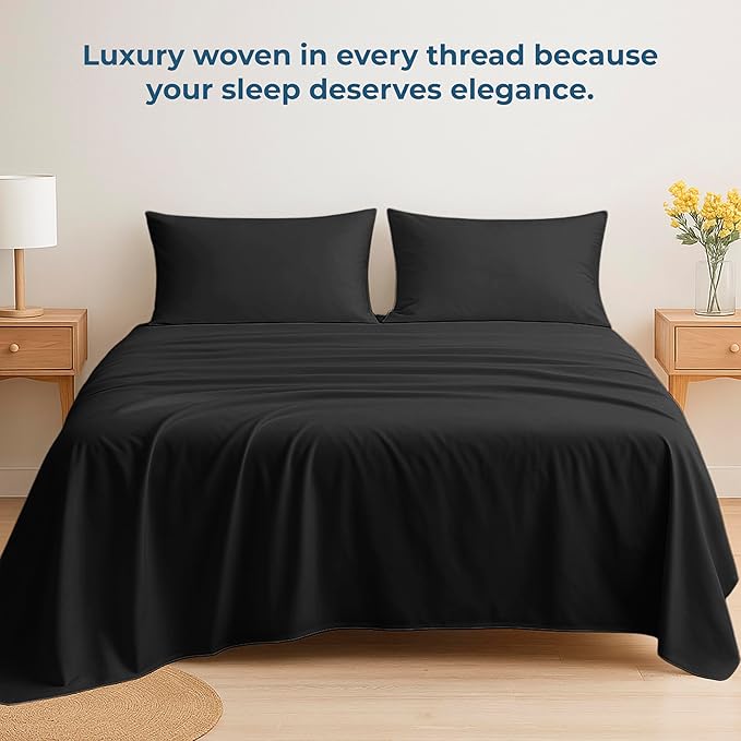 Royale Linens 100% Organic Cotton Full Flat Sheet Only - Super Soft - Percale Top Sheets - Full Flat Sheet Sold Separately - Breathable, Cool & Crisp Black Sheets Only (81" x 96", Black)