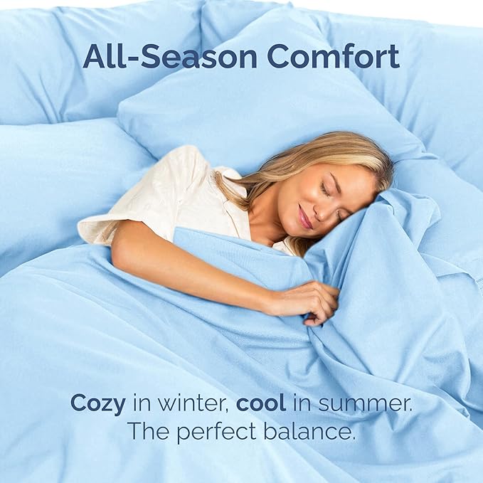 King Size Flat Sheet - Hotel Quality Top Flat Bed Sheet Only - Ultra-Soft, Breathable & Cooling - Fade & Wrinkle Free - Easy-Care, Stain & Shrink Resistant Bedding - Easy-Fit & Oeko-Tex - Light Blue