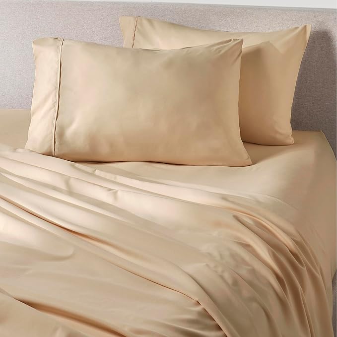 PeachSkinSheets Almond Ivory Sheet Set - 1500tc Level of Softness - Extra Soft Cooling Sheets for Hot Sleepers and Night Sweats - Split King Size (2 XL Fitted)