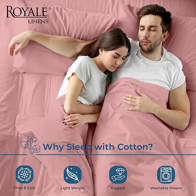 Royale Linens 100% Organic Cotton King Flat Sheet Only - Super Soft - Percale Top Sheets - King Flat Sheet Sold Separately - Breathable, Cool & Crisp White Sheets Only (105" x 102", Pink)