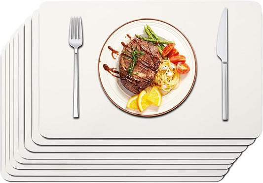 Maxpearl Faux Leather Placemats Set of 8 - Waterproof - Wipe Clean - Heat Resistant - Non Slip Dining Table Place Mats, Suitable for Indoor & Outdoor Use, 17’’x12’’, Ivory White
