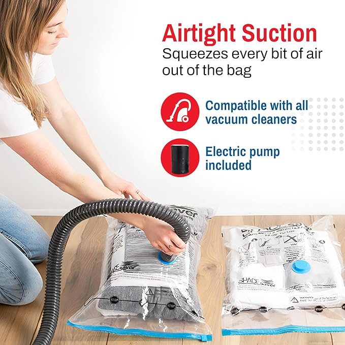 6 Pack Small Vacuum Storage Bags for Comforters, Blankets & Clothes – Vacuum Sealed Compression Bags with Hand Pump – Space Saver Storage Bags for Bedding, Moving, Travel & Organization