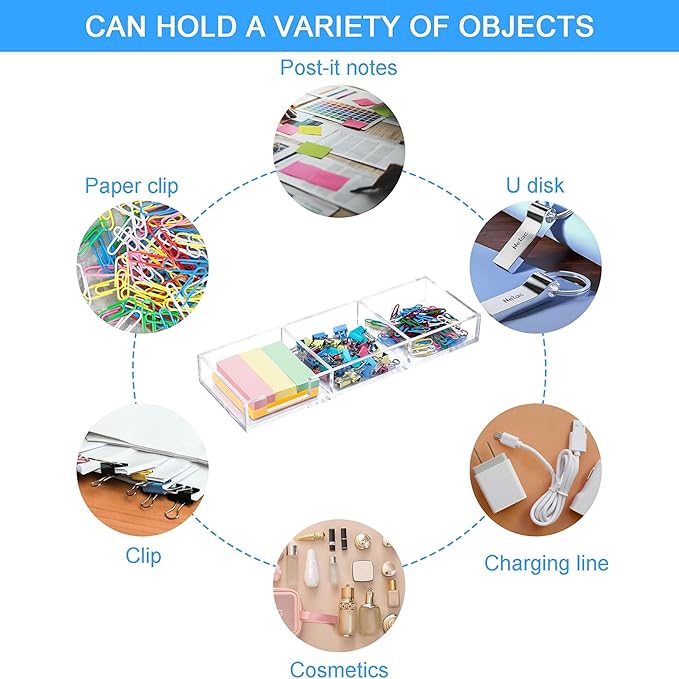 WORHE Sticky Note Holder 3 In 1 Clear Acrylic Self-Stick Memo Pads Holders Desk Organizer for School Office Home, Post Pop Notes Dispenser for 3"X3" Note Pads (BQ211)