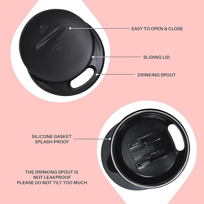 Ideus 16 oz (470 ml) Insulated Coffee Mug with Handle and Lid, Double Wall Stainless Steel Vacuum Thermal Coffee Mug, Travel Coffee Cup Thermal Cup for Home and Office, Leopard Pink