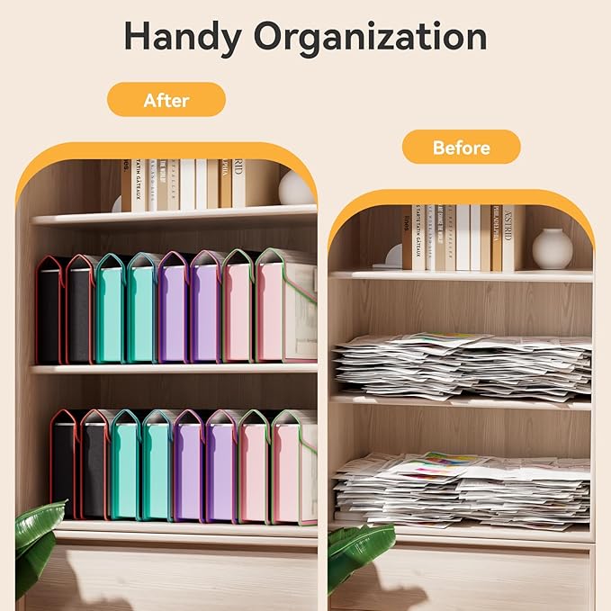 ABC life 8 Pack File Folder, Large Capacity Folders for Documents, Document Folder with Snap Closure, Color-Bordered Expanding File Folders, Folder Organizer Fit Letter/A4 Size - Clear Black