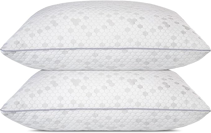 HIMOON Shredded Memory Foam Pillows, Medium Firm Queen Size Pillows 2 Pack,Couples Bed Pillows for Side Back Stomach Sleepers Set of 2