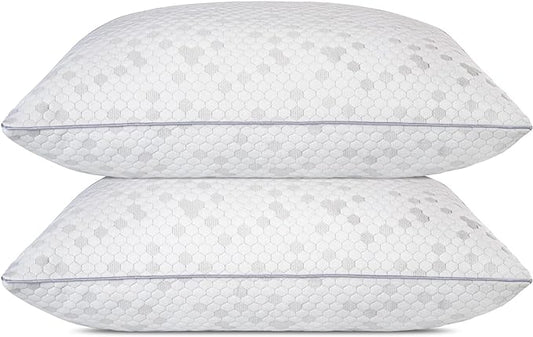 HIMOON Shredded Memory Foam Pillows, Medium Firm Queen Size Pillows 2 Pack,Couples Bed Pillows for Side Back Stomach Sleepers Set of 2