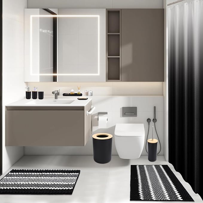 SLDIYWOW Black Bathroom Accessories Set, Bathroom Sets with Shower Curtain and Rugs for Home Decor/Housewarming