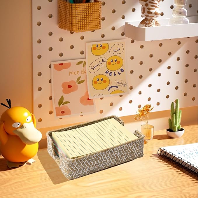 Shonmogar 4 x 6 Inch Sticky Note Holder,Seagrass Post It Note Dispenser,Woven Sticky Note Dispenser,Farmhouse Style Post It Holder for Home Office Desk Decor,Whitewash
