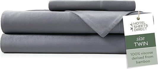Hotel Sheets Direct 3 Piece Bed Sheet Set Twin Size, 100% Viscose Derived from Bamboo Sheets Set with 1 Pillowcase, Cooling & Breathable Luxury Bedding, Moisture-Wicking & Silky Soft, Dark Gray