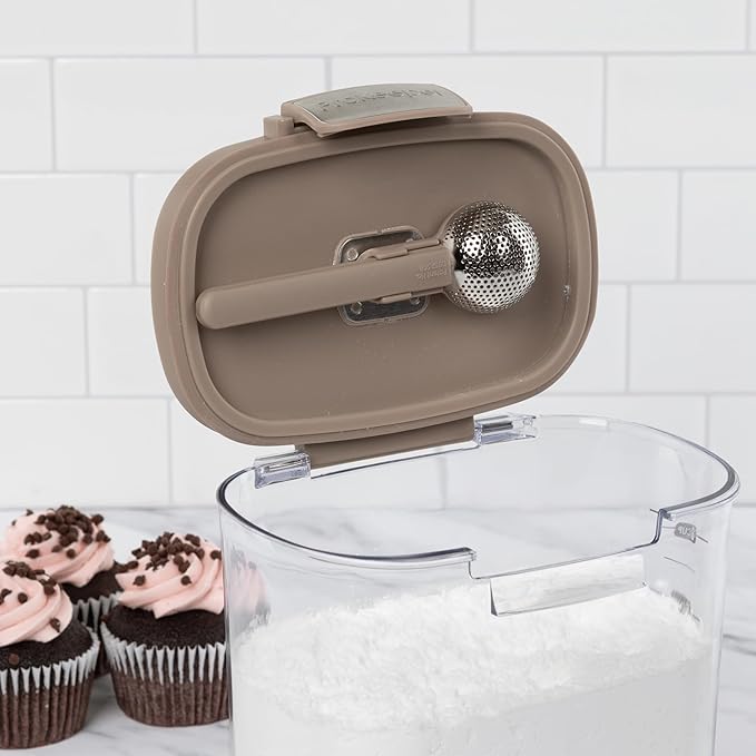 ProKeeper+ Airtight Food Storage Container Set – Clear Plastic Flour and Sugar Canister Set with Magnetic Accessories for Kitchen Organization (Taupe, 9-Piece)
