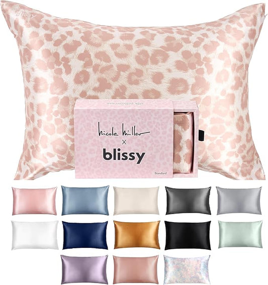 Blissy Silk Pillowcase - 100% Pure Mulberry Silk - 22 Momme 6A High-Grade Fibers - Silk Pillow Cover for Hair & Skin - Regular, Queen & King (Nicole Miller - Mauve Cheetah, King)