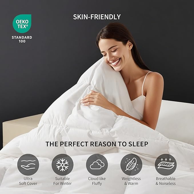 SAPHREAS Feather Down Comforter King Size, All Season White Duvet Insert, Soft 100% Cotton Luxurious Hotel Bedding Comforters with Corner Tabs, 106x90”