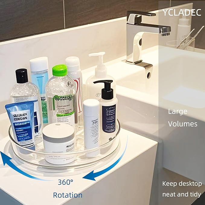 YCLADEC 2 Pack Lazy Susan 9.25" Inch Turntable Organizer Pantry Organization and Storage Container Bins Spice Rack Cabinet Rotating Condiment for Pantry Kitchen Vanity Bathroom Jewelry Holder Clear