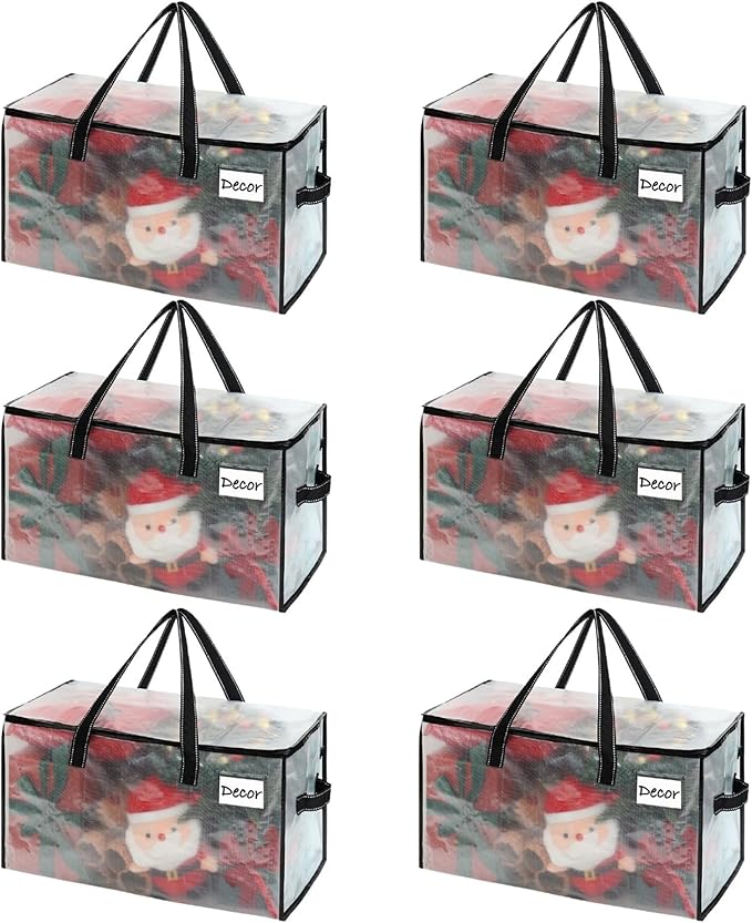 VENO 6 Pack Moving Bags, Christmas Storage Bins, Moving Boxes Alternative, Comforter and Blanket Storage Bags, College Dorm Packing Supplies, Foldable Heavy-Duty Tote (Clear, 6 Pack)