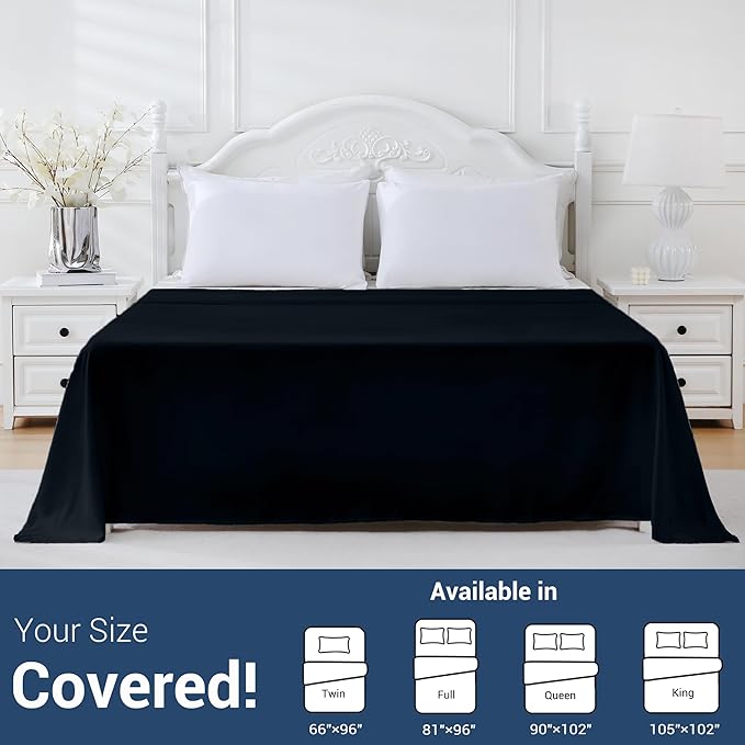 King Flat Sheet Only, 1 Pack Top Bed Sheets, Soft Breathable Brushed Microfiber Color-Coded Label Threads, (105"x102",Black)