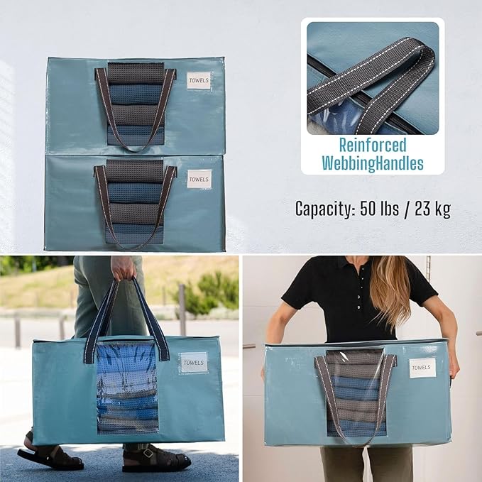 VENO 10 Pack Moving Bags, Christmas Storage Bins, Moving Boxes Alternative, Comforter and Blanket Storage Bags, College Dorm Packing Supplies, Foldable Heavy-Duty Tote (Shiny Light Blue, 10 Pack)