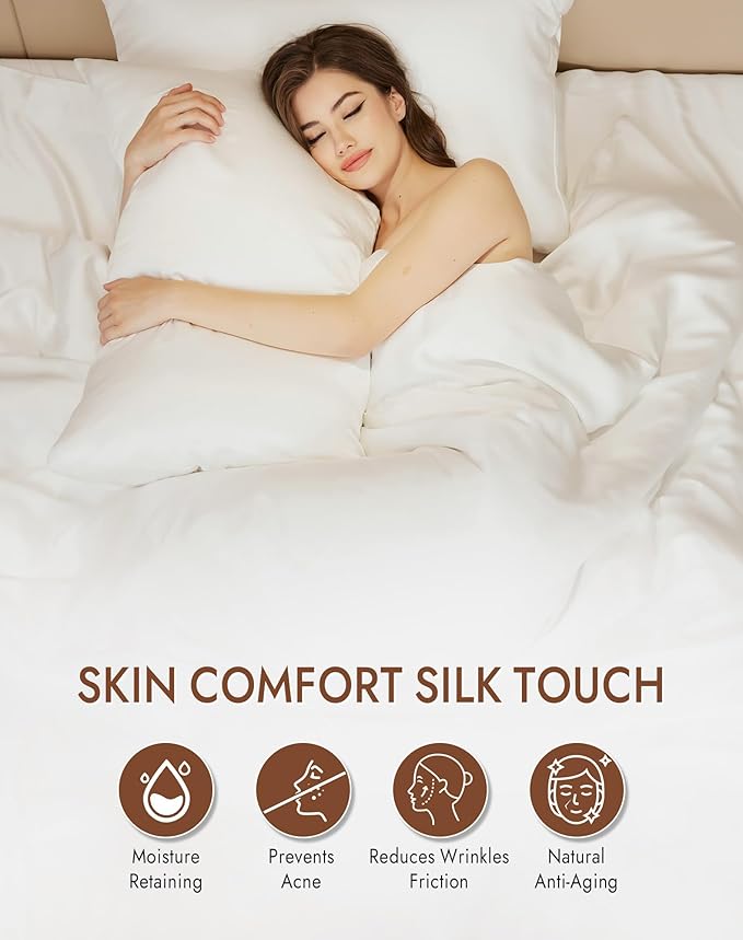 SilkSilky 100% Mulberry Silk Pillowcase - Pure 22 Momme High-Grade 6A Fibers for Hair & Skin, Envelope Closure, Natural, Organic, Breathable & Cooling Pillow Case (Queen, White)